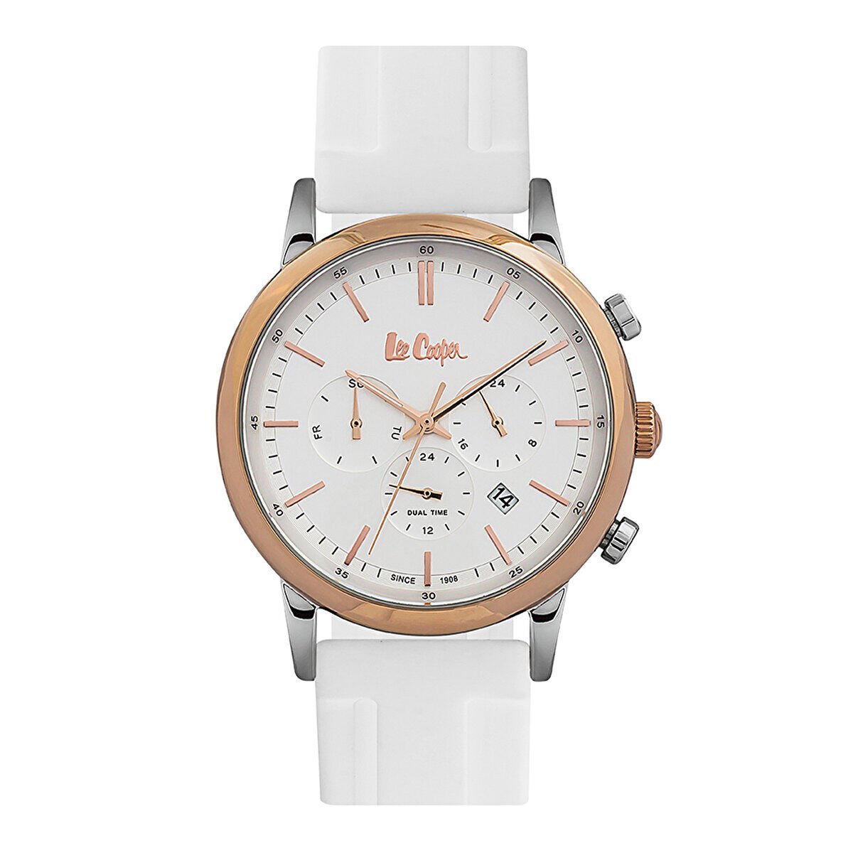 Lee Cooper LC06545.533 Erkek Kol Saati | 42 mm Rosegold Çelik Kasa, Beyaz Kadran, Multifonksiyon Mekanizma