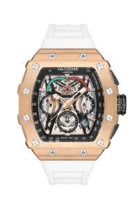 Lee Cooper Özel Seri Erkek Kol Saati | 46 mm Rosegold Çelik Kasa, Beyaz Silikon Kordon, Multifonksiyonel Spor Tasarım
