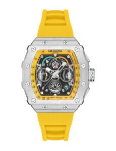 Lee Cooper Sarı Silikon Erkek Kol Saati | 46 mm Çelik Kasa, İskelet Kadran, Sportif Tasarım