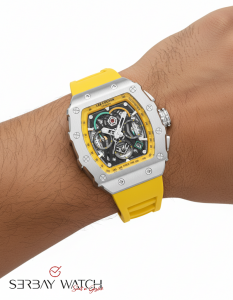 Lee Cooper Sarı Silikon Erkek Kol Saati | 46 mm Çelik Kasa, İskelet Kadran, Sportif Tasarım