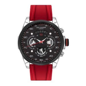 Lee Cooper LC07432.358 Erkek Kol Saati | 48 mm Siyah Kadran, Kırmızı Silikon Kordon, Sportif ve Fonksiyonel Stil