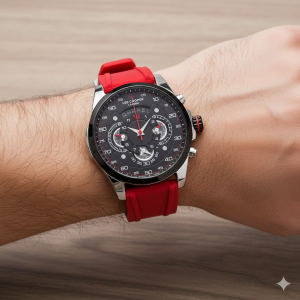 Lee Cooper LC07432.358 Erkek Kol Saati | 48 mm Siyah Kadran, Kırmızı Silikon Kordon, Sportif ve Fonksiyonel Stil