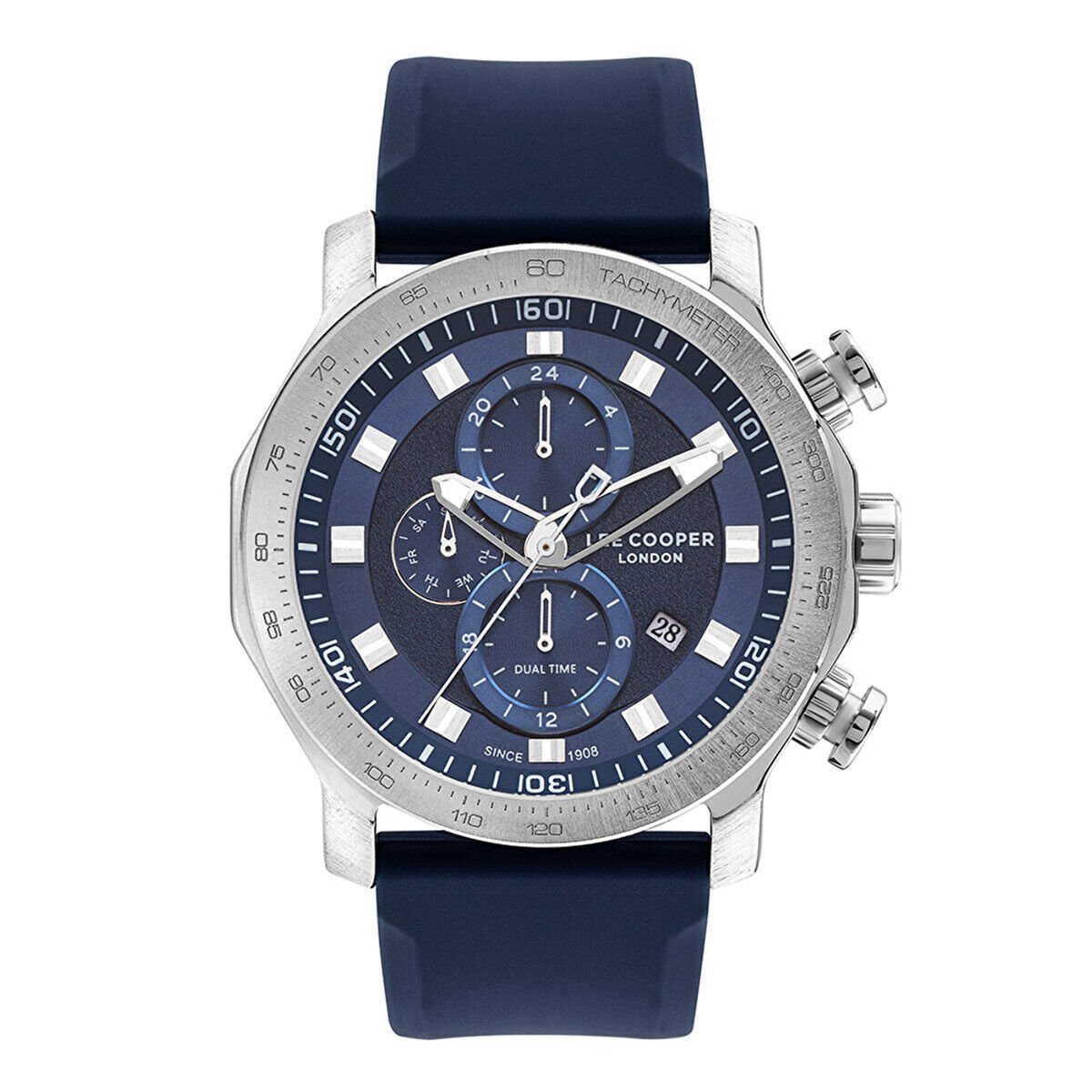 Lee Cooper LC07631.399 Erkek Kol Saati | 49 mm Mavi Kadranlı, Çelik Kasa, Sportif Silikon Kordon