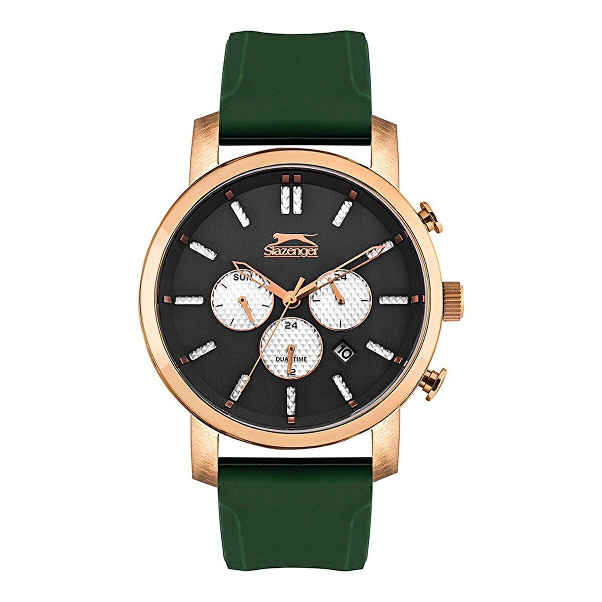 Slazenger SL.09.1829.2.05 Erkek Kol Saati | 45 mm Rosegold Kasa, Yeşil Silikon Kordon, Multifonksiyon