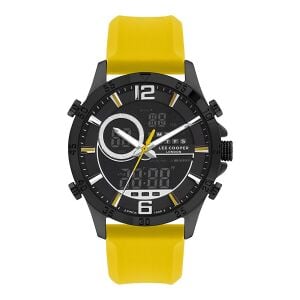 Lee Cooper LC07559.657 Erkek Kol Saati | 46 mm Siyah Çelik Kasa, Sarı Silikon Kordon, Dijital Mekanizma
