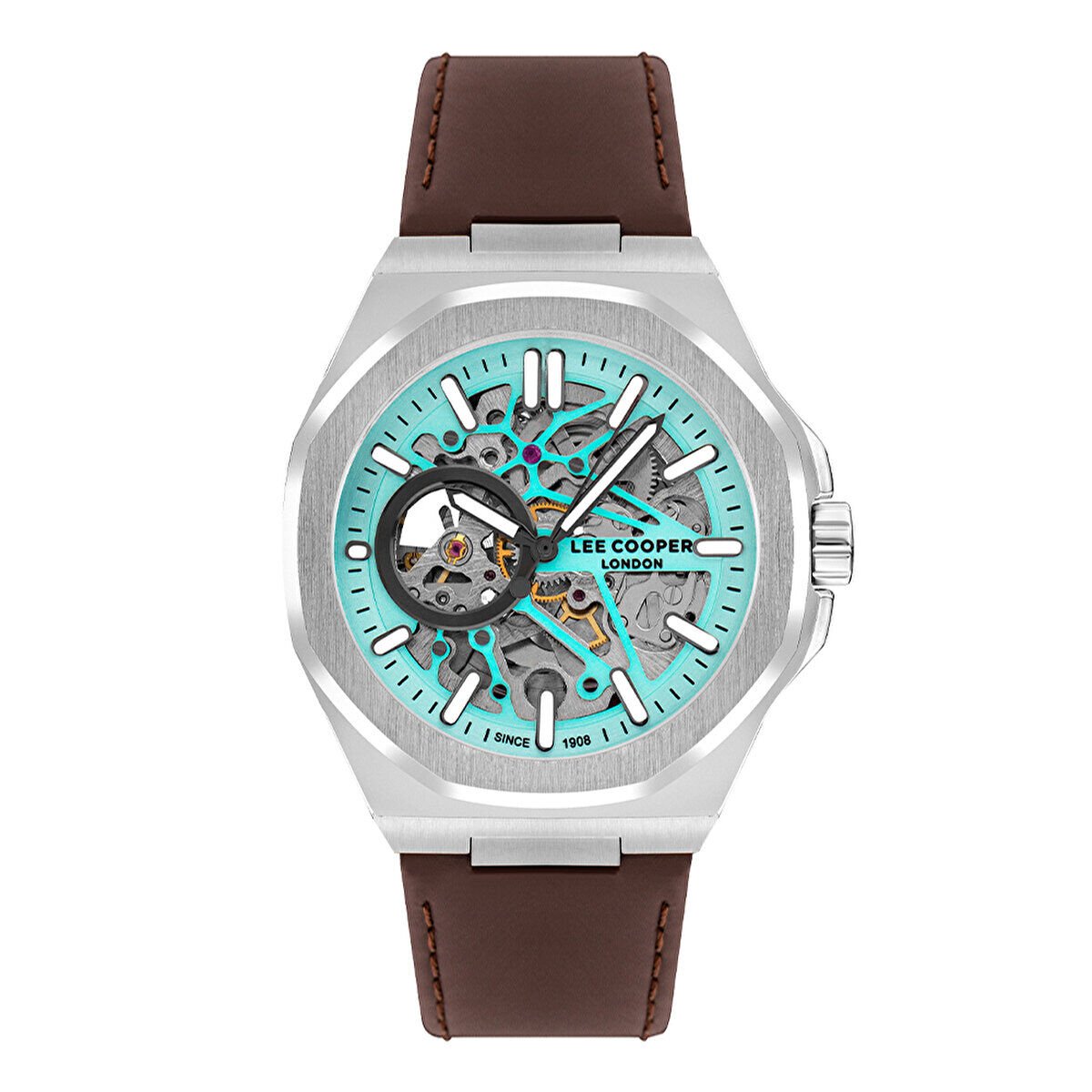 Lee Cooper LC07978.391 Erkek Kol Saati | Otomatik Mekanizma, İskelet Kadran, Kahverengi Deri Kordon