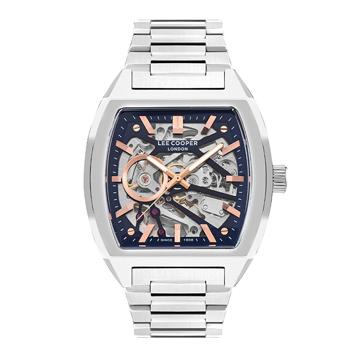 Lee Cooper LC07976.380 Erkek Kol Saati | 44 mm Gümüş Kasa, Mavi İskelet Kadran, Otomatik Mekanizma