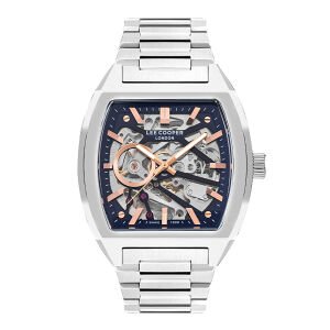 Lee Cooper LC07976.380 Erkek Kol Saati | 44 mm Gümüş Kasa, Mavi İskelet Kadran, Otomatik Mekanizma