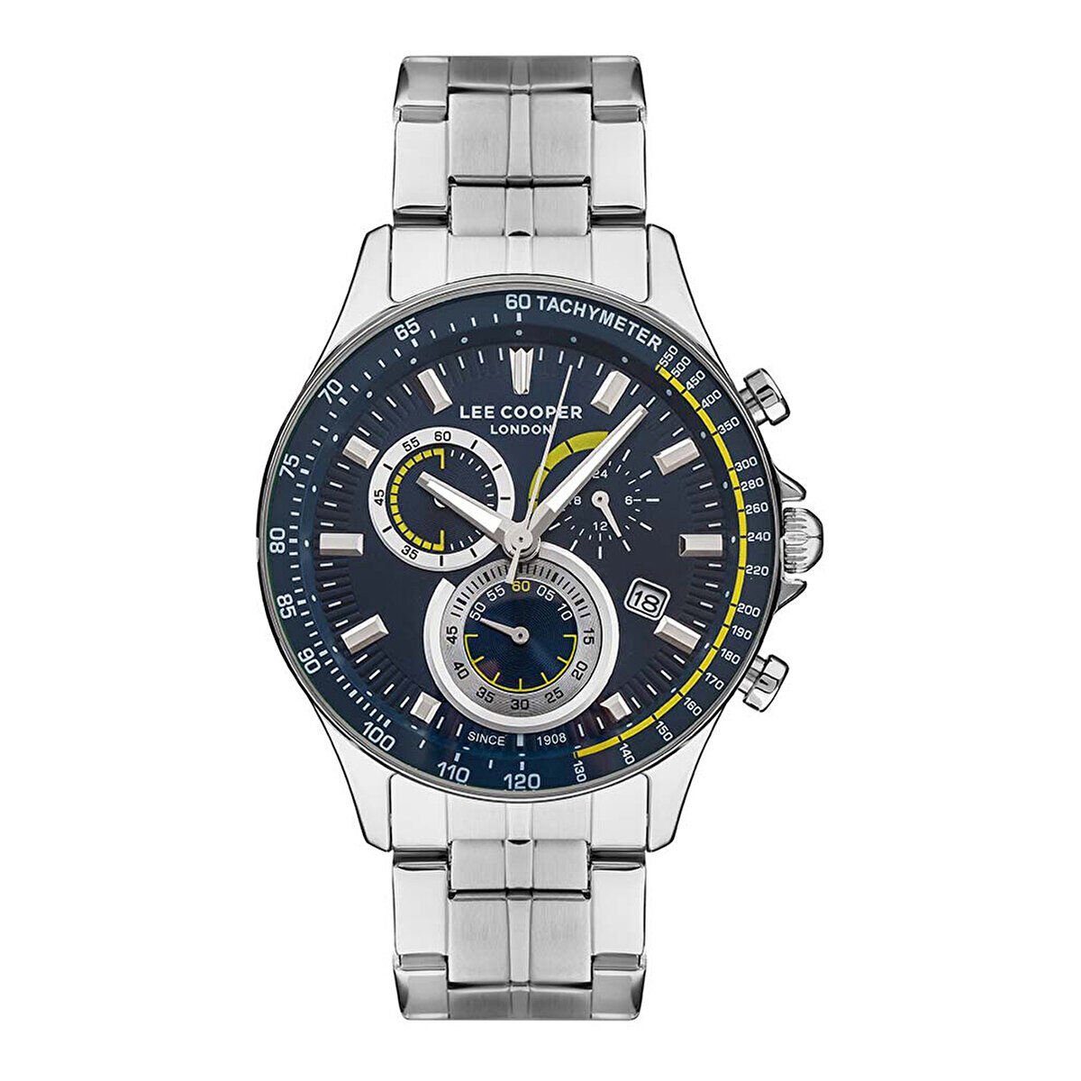 Lee Cooper LC07403.390 Erkek Kol Saati | 45 mm Çelik Kasa, Kronograf Mavi Kadran, Takimetre Ölçekli