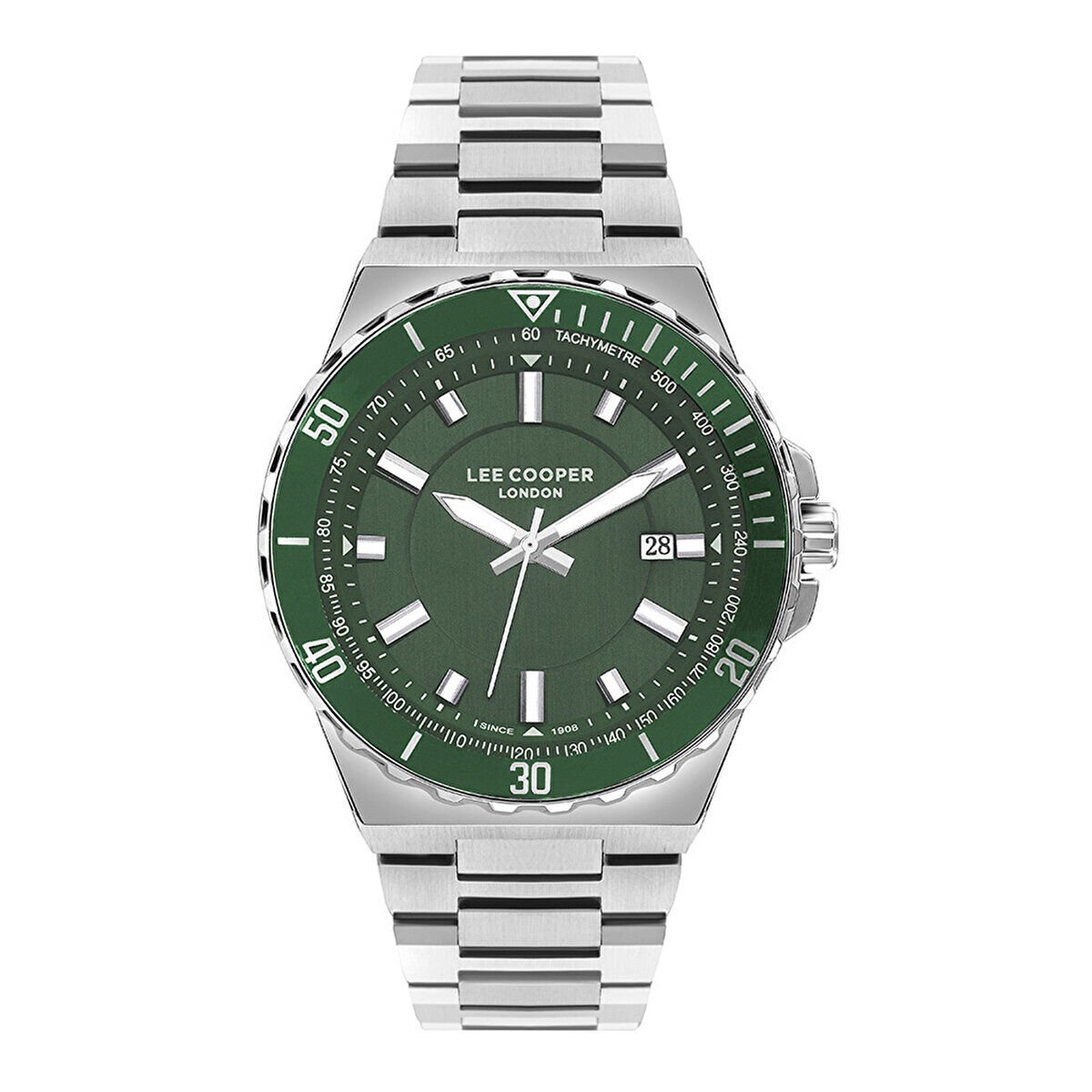 Lee Cooper LC07622.370 Erkek Kol Saati | 45 mm Yeşil Kadran, Çelik Kasa ve Kordon