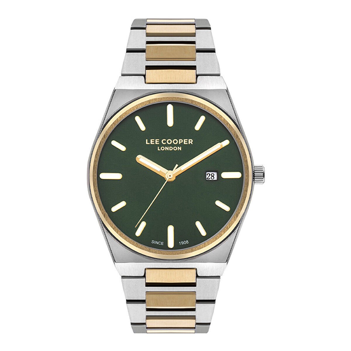 Lee Cooper LC07608.270 Erkek Kol Saati | 42 mm Yeşil Kadran, Altın-Gümüş Çelik Kordon
