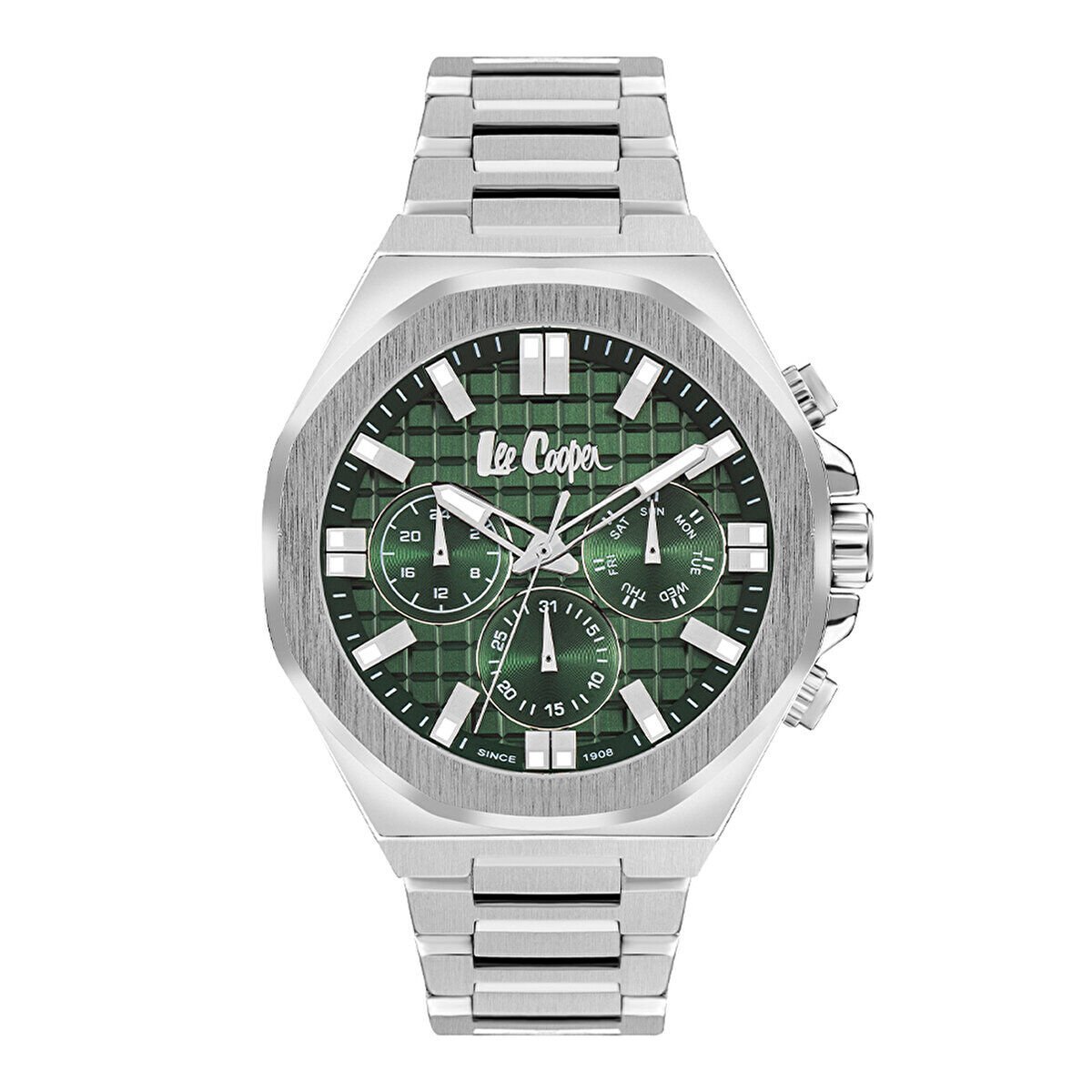 Lee Cooper LC07982.370 Erkek Kol Saati | 46 mm Yeşil Desenli Kadran, Çelik Kasa, Takvimli Multifonksiyon