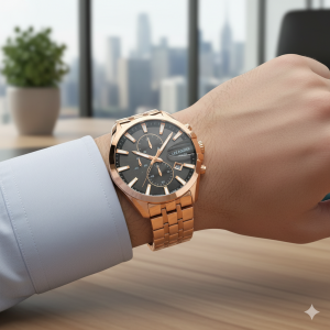 Lee Cooper LC07524.460 Erkek Kol Saati | 45 mm Rose Gold Kasa, Siyah Kadran, Takvimli Multifonksiyon