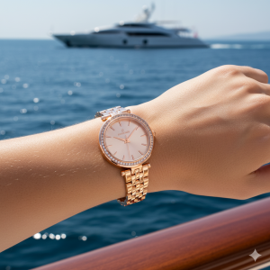 Essence ES6640FE.410 Kadın Kol Saati | 32 mm Rose Gold Çelik Kasa, Kristal Taşlı Çerçeve