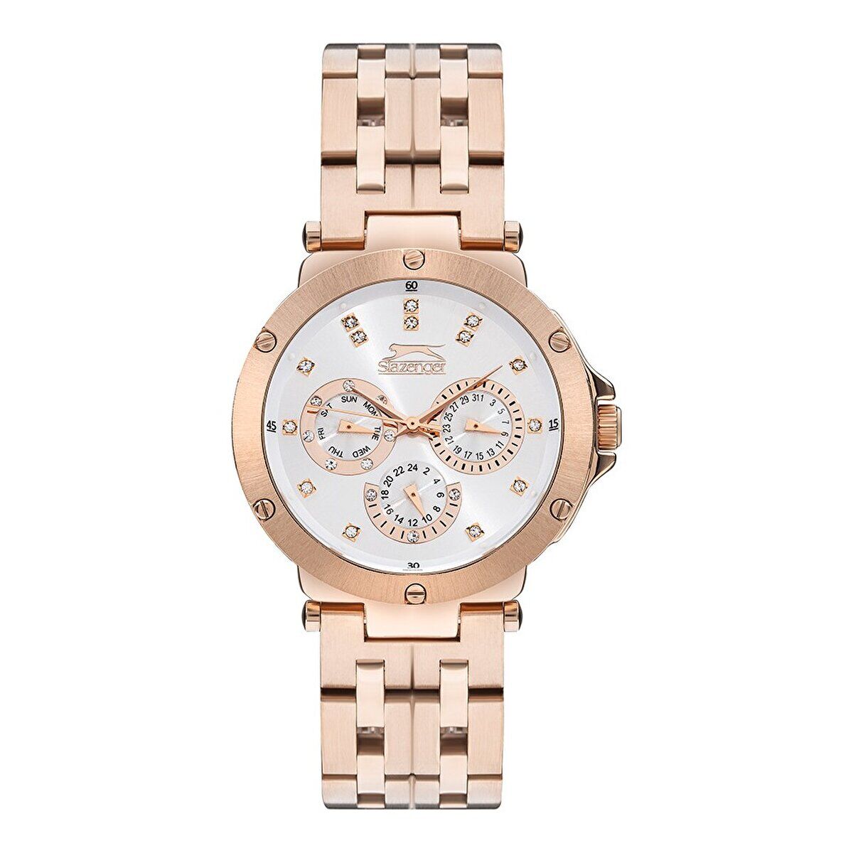 Slazenger SL.09.2159.4.05 Kadın Kol Saati | 34 mm Rose Kasa, Çelik Kordon, Fonksiyonlu Taşlı Kadran