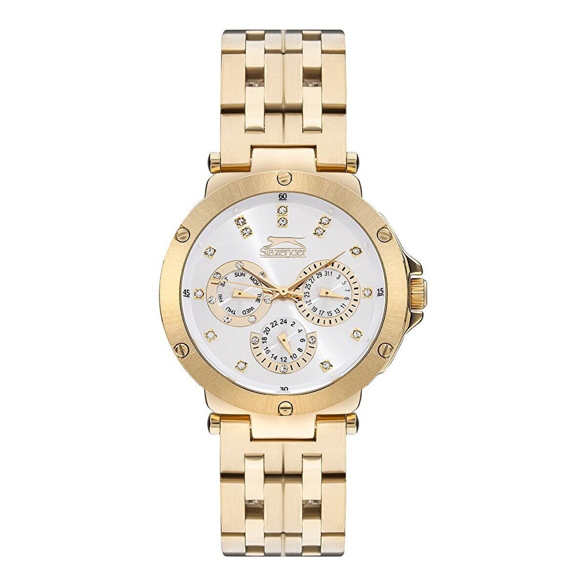 Slazenger SL.09.2159.4.04 Kadın Kol Saati | 38 mm Altın Renk Çelik Kasa, Taş Detaylı Takvimli Kadran