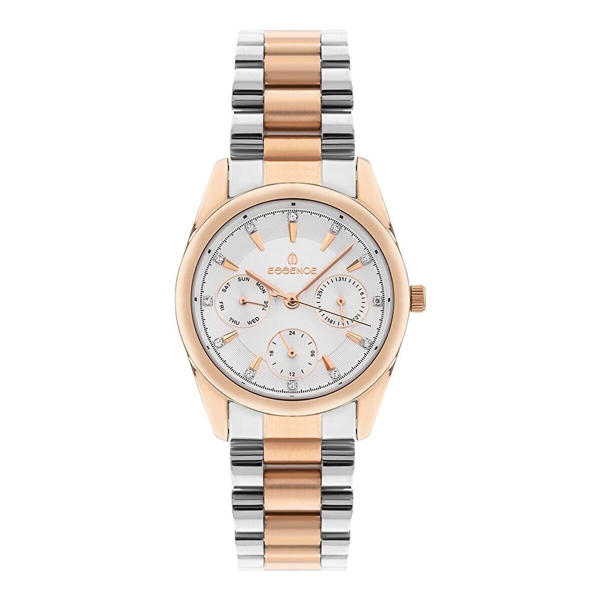 Essence ES6620FE.530 Kadın Kol Saati | 34 mm Gümüş & Rose Gold Çelik, Çok Fonksiyonlu Kadran