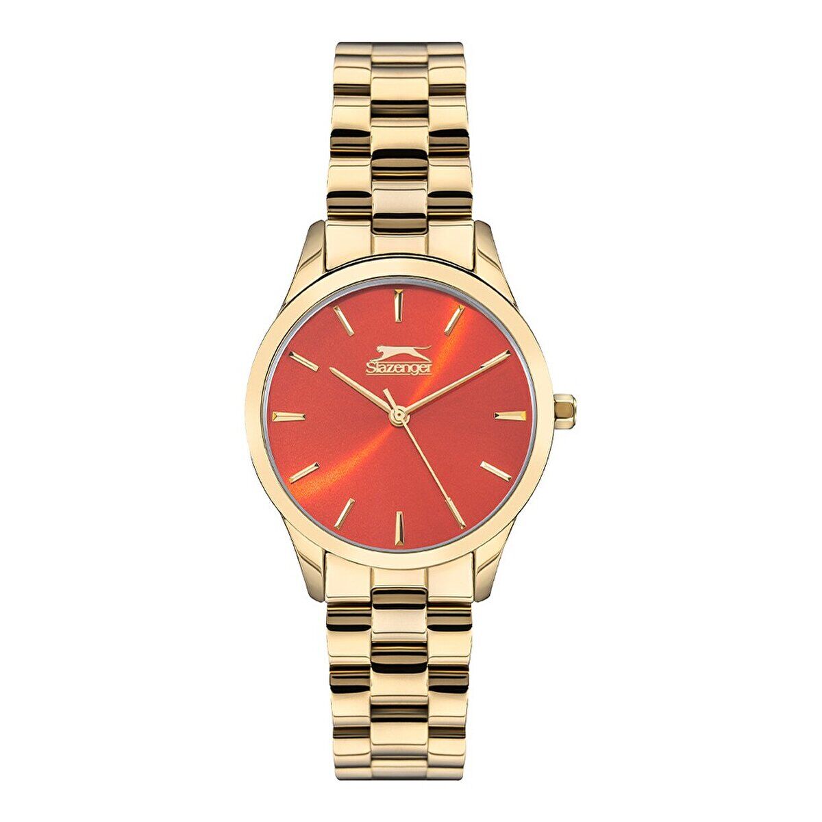 Slazenger SL.09.1915.3.07 Kadın Kol Saati | 34 mm Altın Renk Paslanmaz Çelik, Kırmızı Kadranlı Şık Tasarım