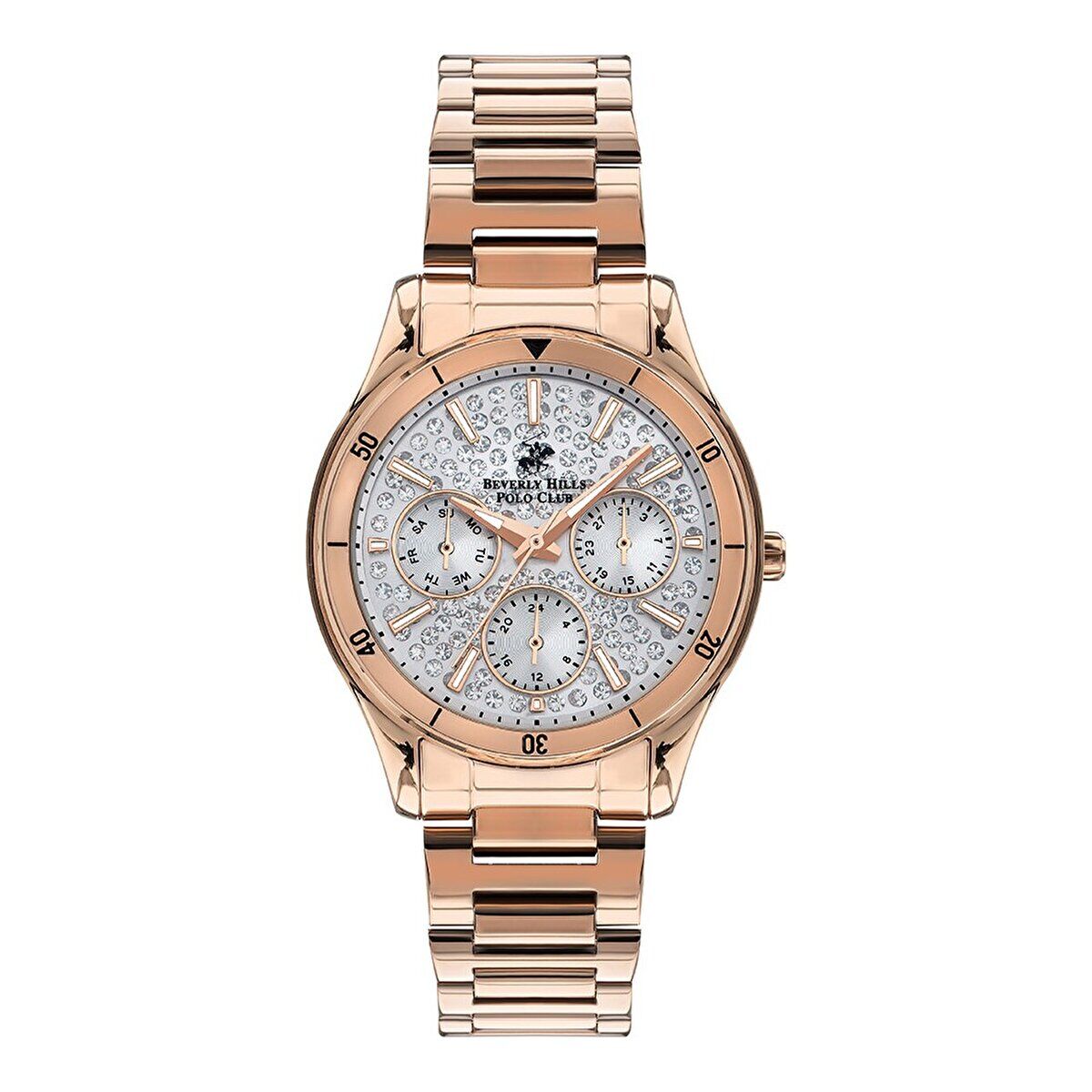 Beverly Hills Polo Club BP3350X.430 Kol Saati | 36 mm Rose Gold Kadın Saat, Kristal Taşlı Multifonksiyon Tasarım