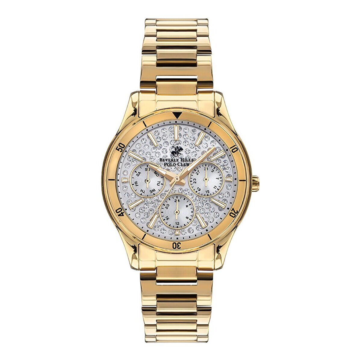 Beverly Hills Polo Club BP3350X.130 Kol Saati | 36 mm Gold Kadın Saat, Kristal Taşlı Lüks Tasarım, Multifonksiyon Mekanizma