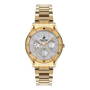 Beverly Hills Polo Club BP3350X.130 Kol Saati | 36 mm Gold Kadın Saat, Kristal Taşlı Lüks Tasarım, Multifonksiyon Mekanizma