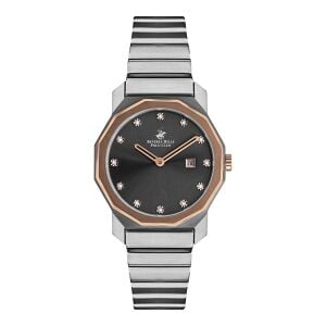 Beverly Hills Polo Club BP3141X.560 Kol Saati | 34 mm Sekizgen Gri-Rose Kasa, Taşlı Kadran