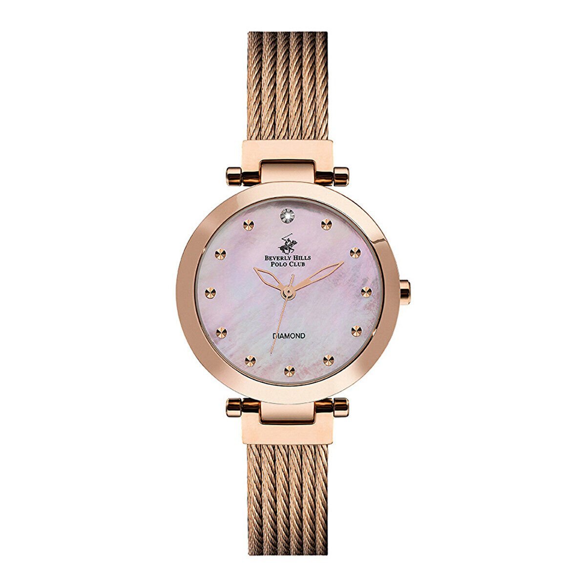 Beverly Hills Polo Club BP3179X.410 Kol Saati | 33 mm Rose Gold Kasa, Sedef Kadran, Örgü Kordonlu Kadın Saat