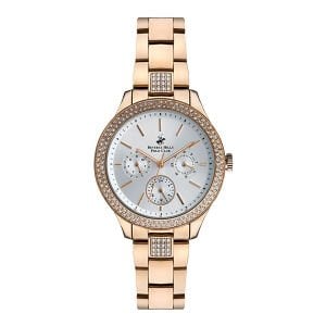 Beverly Hills Polo Club BP3189C.430 Kol Saati | 36 mm Rose Gold Kasa, Taş Detaylı Çerçeve, Multifonksiyon Kadın Saat