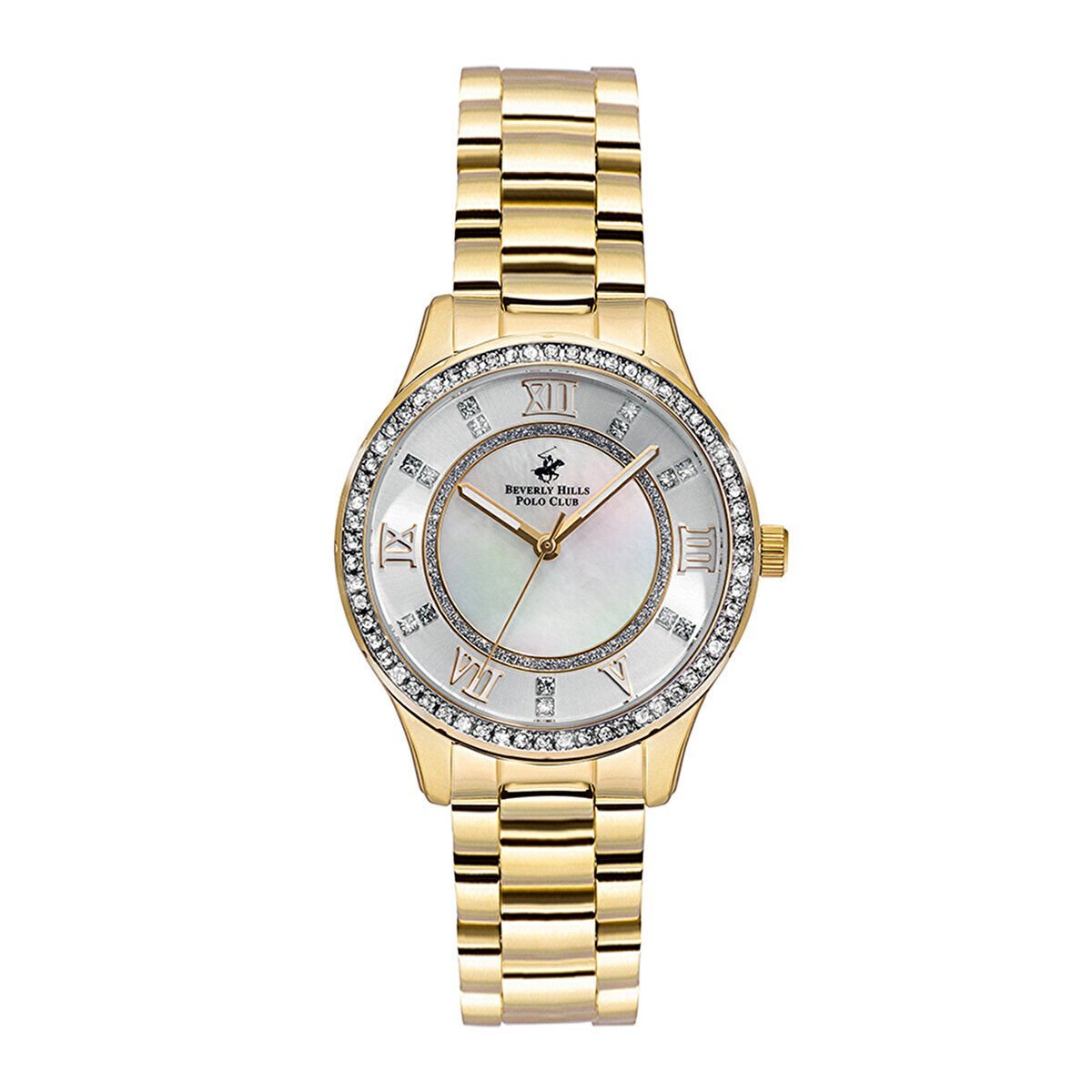 Beverly Hills Polo Club BP3099C.120 Kol Saati | 36 mm Altın Kasa, Sedef Kadran, Taşlı Çerçeve