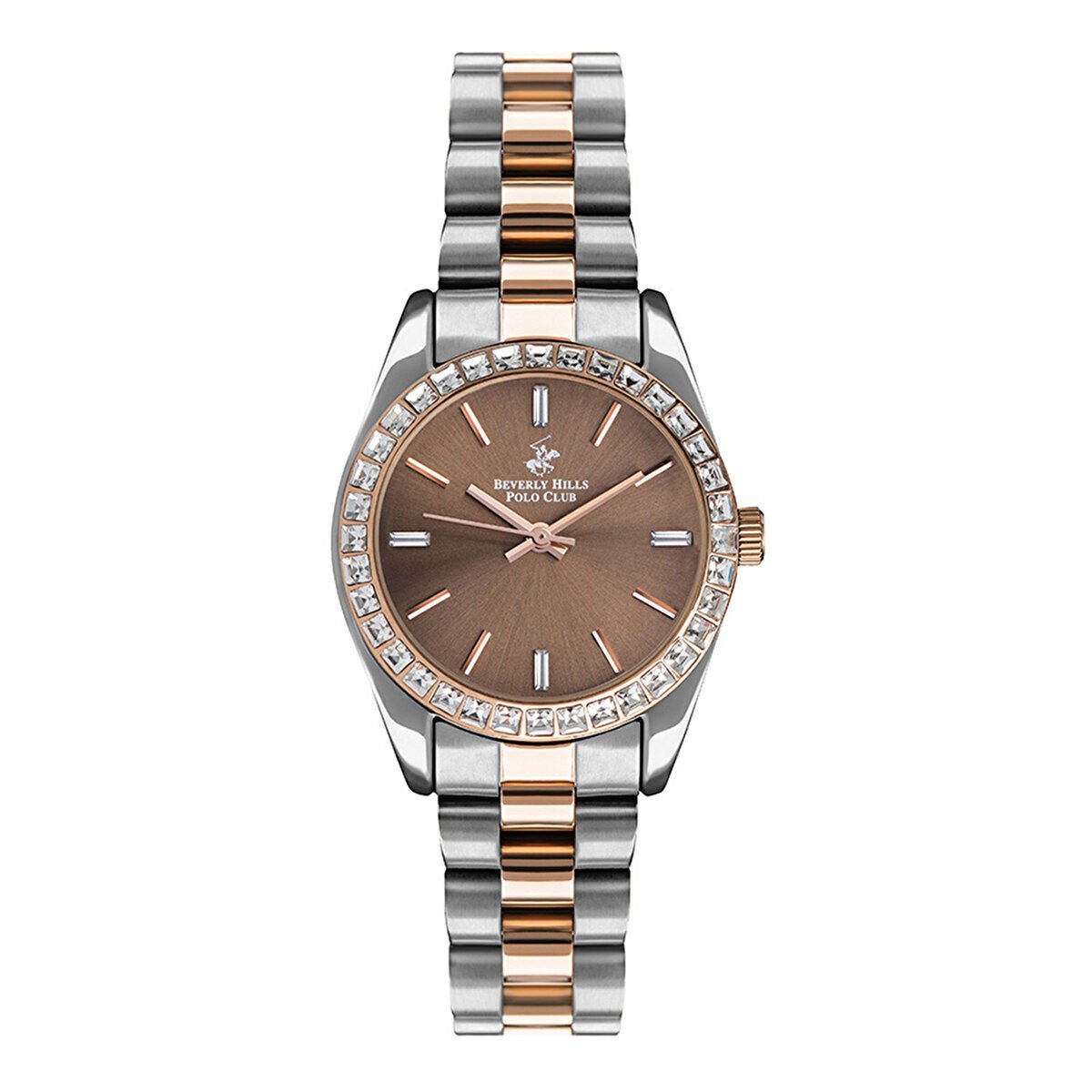 Beverly Hills Polo Club BP3298C.230 Kadın Kol Saati | 32 mm Taşlı Çerçeve, Silver Hasır Kordon, Rose Gold Detaylı Şık Model