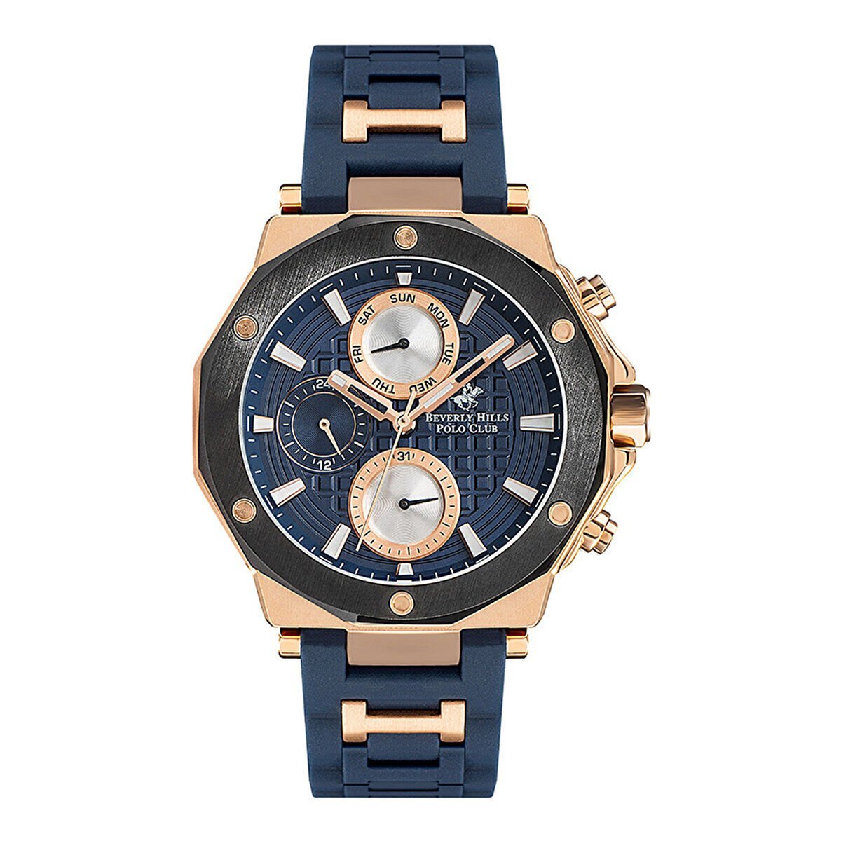 Beverly Hills Polo Club BP3152X.899 Erkek Kol Saati | 44 mm Çelik Kasa, Lacivert Silikon Kordon, 10 ATM Spor Saat