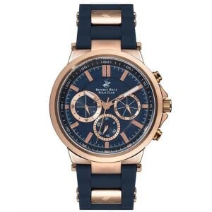 Beverly Hills Polo Club BP3031X.499 Erkek Kol Saati | 45 mm Rose Kasa, Lacivert Silikon Kordon, 10 ATM Spor Saat