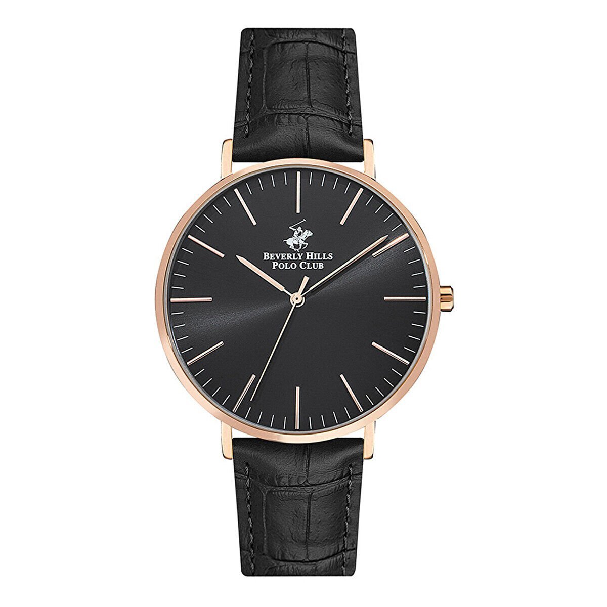 Beverly Hills Polo Club BP3129X.451 Erkek Kol Saati | 42 mm Rosegold Kasa, Siyah Deri Kordon, Ultra İnce Quartz Mekanizma