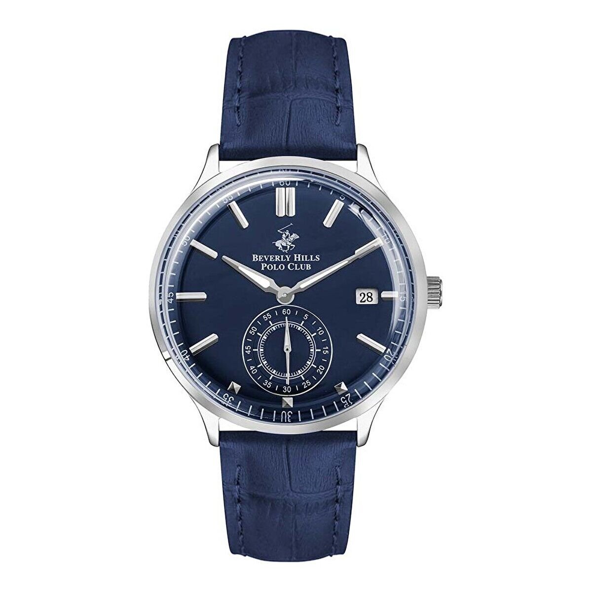Beverly Hills Polo Club BP3260X.499 Erkek Kol Saati | 42 mm Gümüş Kasa, Lacivert Deri Kordon