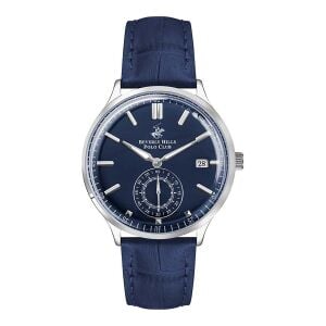 Beverly Hills Polo Club BP3260X.499 Erkek Kol Saati | 42 mm Gümüş Kasa, Lacivert Deri Kordon