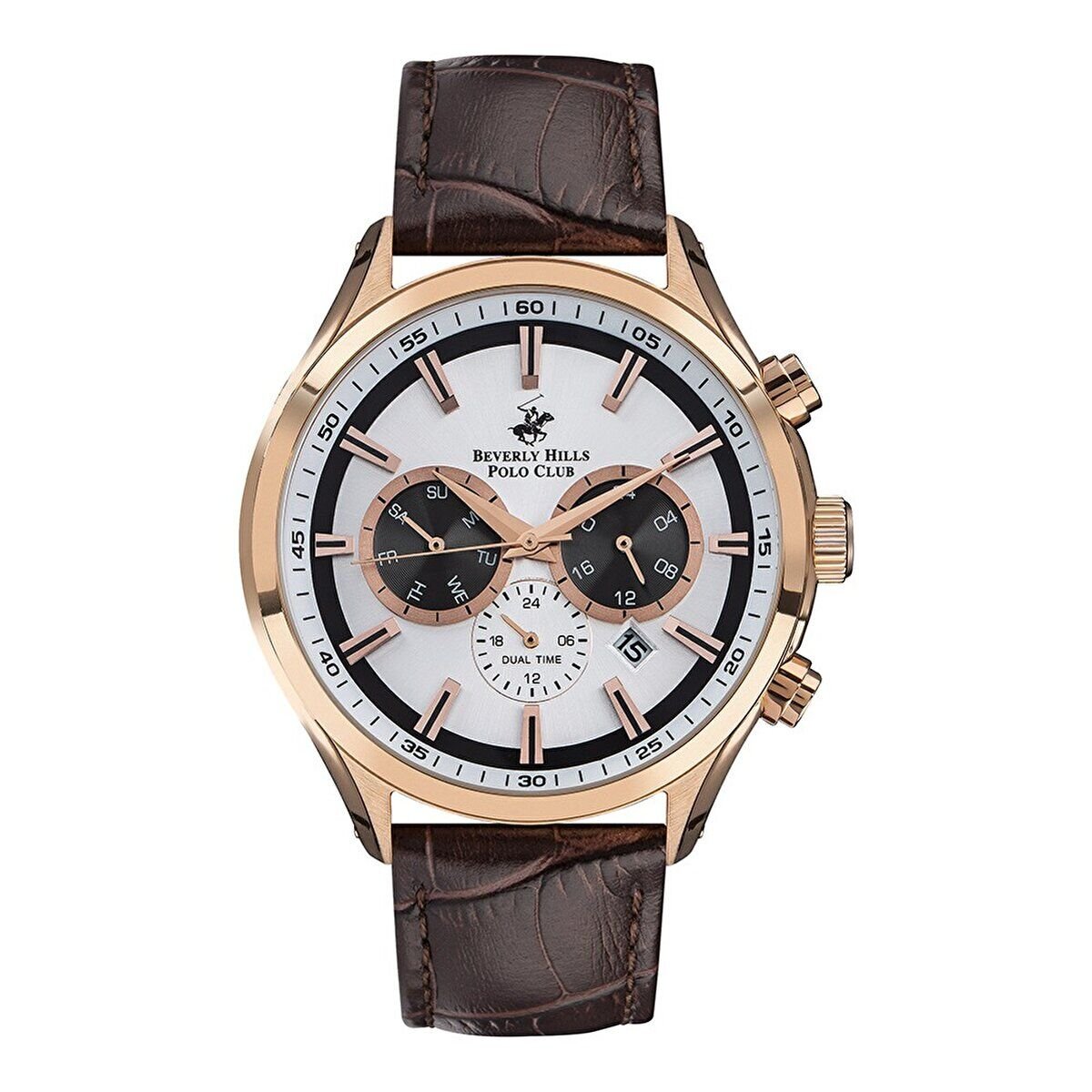 Beverly Hills Polo Club BP3112X.432 Erkek Kol Saati | 46 mm Rosegold Kasa, Kahverengi Deri Kordon