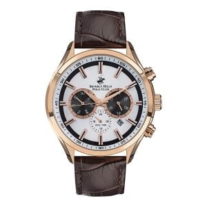 Beverly Hills Polo Club BP3112X.432 Erkek Kol Saati | 46 mm Rosegold Kasa, Kahverengi Deri Kordon
