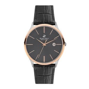 Beverly Hills Polo Club BP3045X.551 Erkek Kol Saati | 42 mm Silver/Rosegold Kasa, Siyah Deri Kordon, Takvimli