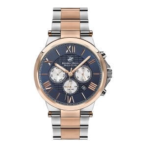 Beverly Hills Polo Club BP3123X.590 Erkek Kol Saati | 45 mm Gümüş & Rose Gold Paslanmaz Çelik, Lacivert Kadran