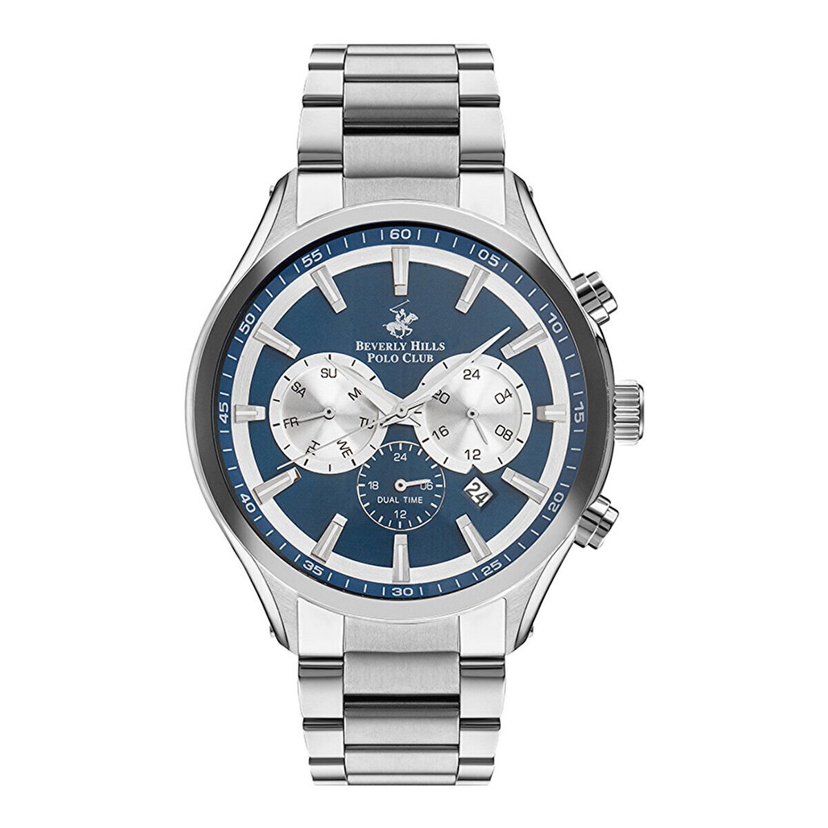 Beverly Hills Polo Club BP3113X.390 Erkek Kol Saati | 46 mm Paslanmaz Çelik Kasa & Kordon, Mavi Kadran