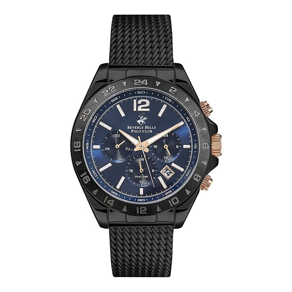 Beverly Hills Polo Club BP3128X.690 Erkek Kol Saati | 42 mm Siyah Kasa, Lacivert Kadran