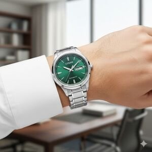 Citizen NY4058-79XC Erkek Kol Saati | 40 mm Gümüş Paslanmaz Çelik Kasa, Yeşil Kadran, Otomatik Mekanizma